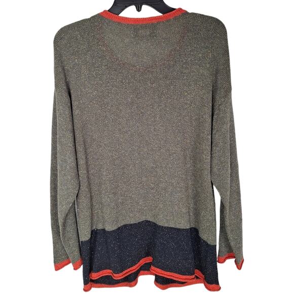 Rare Vintage Flax Dark Green Grey Blue Colorful Speckled Sweater w Pockets - Picture 7 of 9